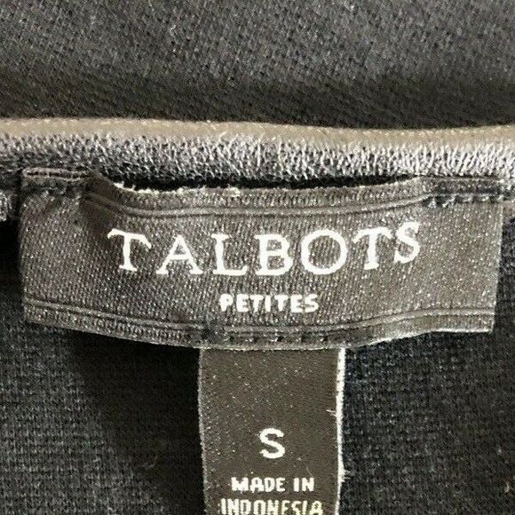 Talbots Top SP Black Embroider Eyelet Front Faux Leather Trim Ponte Small Petite - Picture 4 of 5